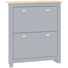 SOLEVA 2 Drawer Narrow Shoe Cabinet Flip Doors Adjustable Shelf for 12 Pairs - Grey