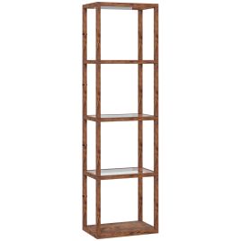 HERON LED Floor Lamp with Glass Shelves 4 Layers Dimmable Standing Lamp - Rustic Brown