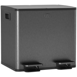 SALEN Dual Compartment Kitchen Rubbish Bin Stainless Steel Deodoriser Holder 30L - Black