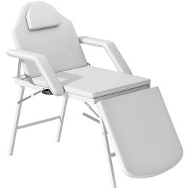HERON Portable 3 Section Foldable Massage Table with Face Hole & Headrest - White