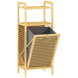 HELOW Laundry Cabinet, Bathroom Cabinet with Hamper - Light Oak