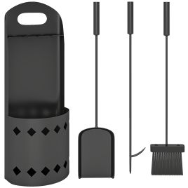 MODRIC 4 Pieces Fireplace Companion Set Metal Fireside Accessories - Black