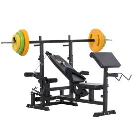 TORLAN Weight Bench Steel Adjustable Barbell Rack and Curl Pad - Multi Colour