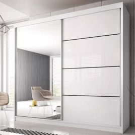 Malta-35 Sliding Mirror Door Wardrobe 233cm - White