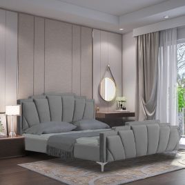 Lanna Plush Velvet Fabric Bed, Grey Colour - 5 Sizes