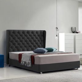Ondra Plush Velvet Fabric Bed, Black Colour - 5 Sizes
