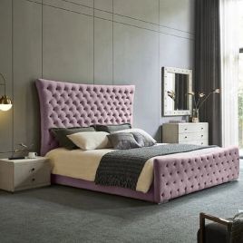 Plexa Plush Velvet Fabric Bed, Pink Colour - 5 Sizes
