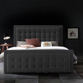 Swain Plush Velvet Fabric Bed, Black Colour - 5 Sizes
