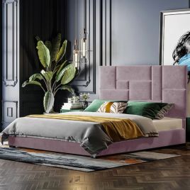 Conmo Plush Velvet Fabric Bed, Pink Colour - 5 Sizes