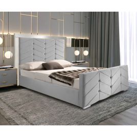 Marisa Plush Velvet Fabric Bed, Silver Colour - 5 Sizes