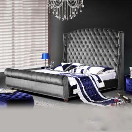 Rosio Plush Velvet Fabric Bed, Grey Colour - 5 Sizes