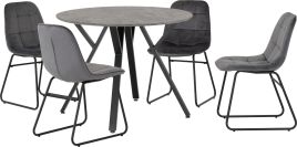 Athens Round Dining Set with Lukas Chairs - Concrete Effect Black Grey Velvet