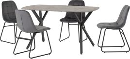 Athens Rectangular Dining Set with Lukas Chairs - Concrete Effect Black Grey Velvet