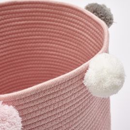 Pink Cotton Rope Basket Woven Laundry Blanket Toy Basket Organizer
