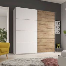 Sliding Wardrobe - GUCCI 2 Door Wardrobe White and Oak 270cm