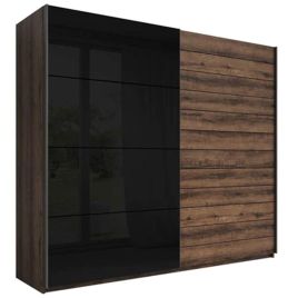 Sliding Wardrobe - GUCCI 2 Door Wardrobe Black and Oak 220cm