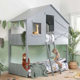Country Style Wooden Frame Safari Kids Bunk Bed - Grey