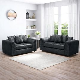 VELOURA Crush Velvet 3 and 2 Seater Scatterback Sofa Set - Black