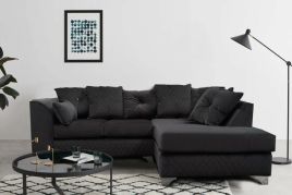 VICTORIA Plush Velvet 4 Seater L Shaped - Right Hand Facing Corner Sofa - Black