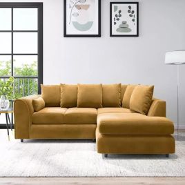 DELANO Plush Velvet 4 Seater L Shaped Scatterback Corner Sofa - Mustard