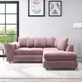 DELANO Plush Velvet 4 Seater L Shaped Scatterback Corner Sofa - Pink