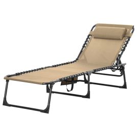 5 Position Adjustable Backrest Foldable Portable Reclining Sun Lounger with Pillow - Beige