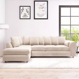 DELANO Plush Velvet Large 5 Seater L Shaped Scatterback Corner Sofa - Cream