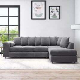 DELANO Plush Velvet Large 5 Seater L Shaped Scatterback Corner Sofa - Dark Grey