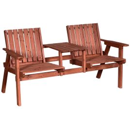 2-Seater Fir Wood Bench with Centre Table