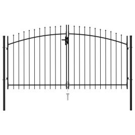 Fence Gate Double Door with Spike Top Steel 3x1.5 m Black
