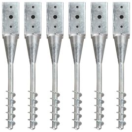 Ground Spikes 6 pcs Silver 7x7x56 cm Galvanised Steel
