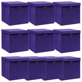 Storage Boxes with Lids 10 pcs Purple 32x32x32 cm Fabric