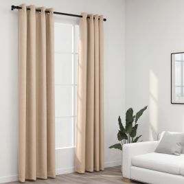 Linen-Look Blackout Curtains with Grommets 2pcs Beige 140x225cm