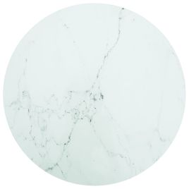 Table Top White ?70x0.8 cm Tempered Glass with Marble Design