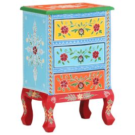 Hand Painted Bedside Cabinet 40x30x60cm Solid Mango Wood Multicolour - Baoli