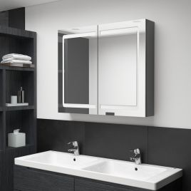 LED Bathroom Mirror Cabinet Grey 80x12x68cm