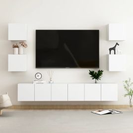 7 Piece TV Cabinet Set White Engineered Wood