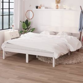 Bed Frame White Solid Wood Pine 140x190 cm