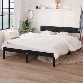 Bed Frame Black Solid Wood Pine 140x200 cm