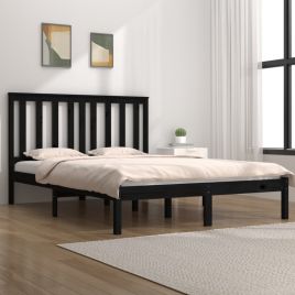 Bed Frame Black Solid Wood Pine 200x200 cm