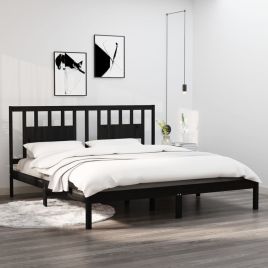 Bed Frame Black Solid Wood Pine 200x200 cm
