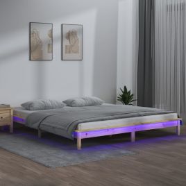 LED Bed Frame 200x200 cm Solid Wood