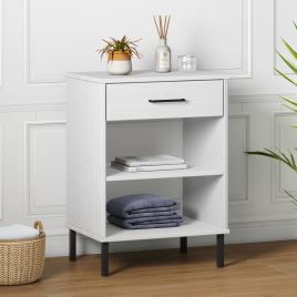 Console Cabinet with Metal Legs White Solid Wood Pine OSLO