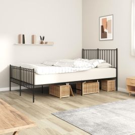 Metal Bed Frame with Headboard and Footboard Black 120x190 cm