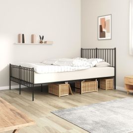 Metal Bed Frame with Headboard and Footboard Black 120x200 cm