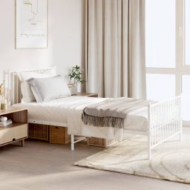 Metal Bed Frame with Headboard and Footboard White 100x190 cm