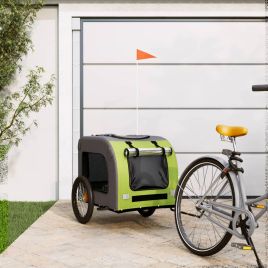 Dog Bike Trailer Green and Grey Oxford Fabric&Iron