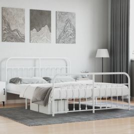 Metal Bed Frame with Headboard and Footboard White 183x213 cm