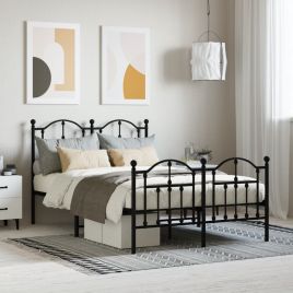 Metal Bed Frame with Headboard and Footboard Black 120x200 cm