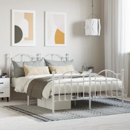 Metal Bed Frame with Headboard and Footboard White 140x190 cm